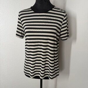 Jaclyn Smith Classic‎ Black & White Striped Short Sleeve T-Shirt Size M